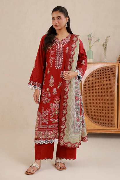 Maroon | Zellbury 3pc Unstitched Embroidered Lawn