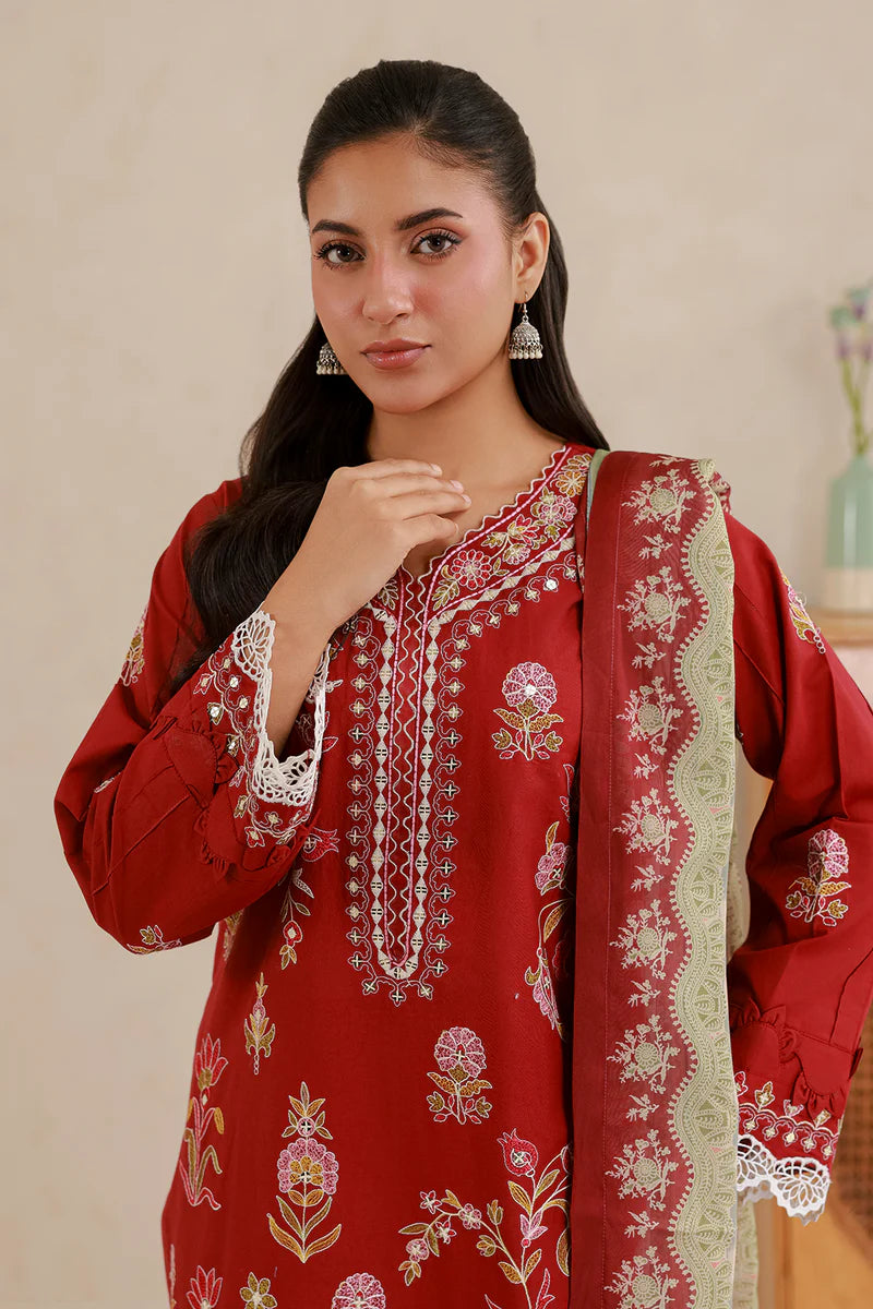 Maroon | Zellbury 3pc Unstitched Embroidered Lawn