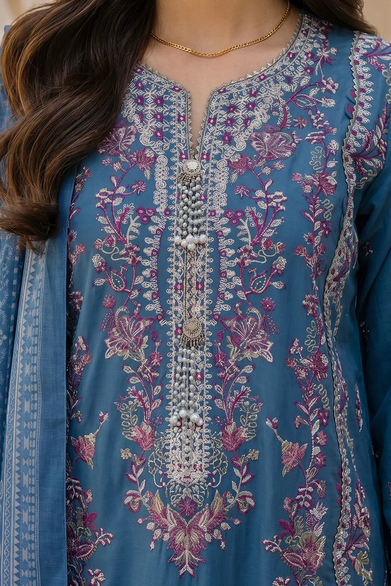 Teal Blue | Zellbury 3pc Unstitched Embroidered Lawn