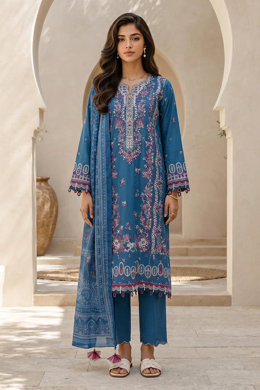 Teal Blue | Zellbury 3pc Unstitched Embroidered Lawn