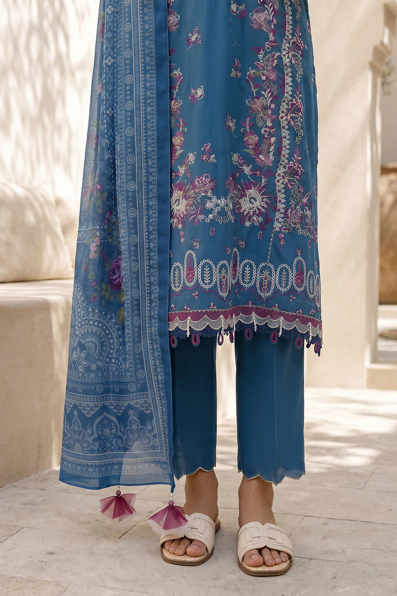 Teal Blue | Zellbury 3pc Unstitched Embroidered Lawn