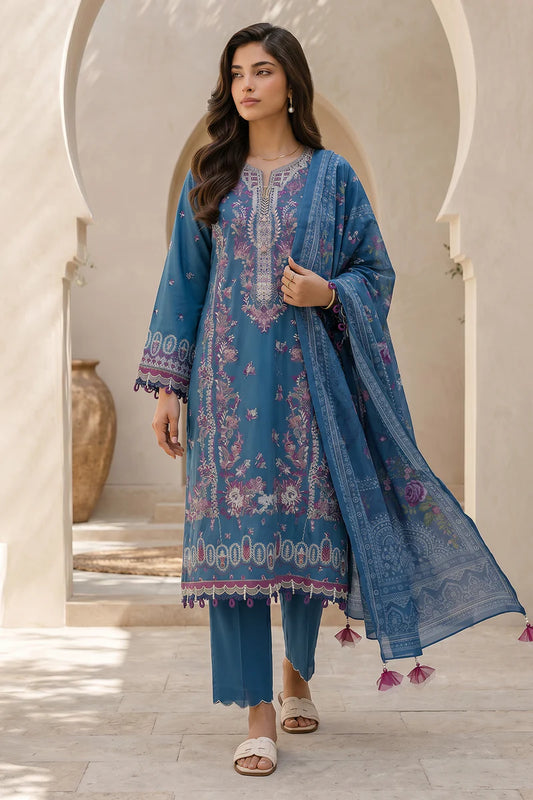 Teal Blue | Zellbury 3pc Unstitched Embroidered Lawn