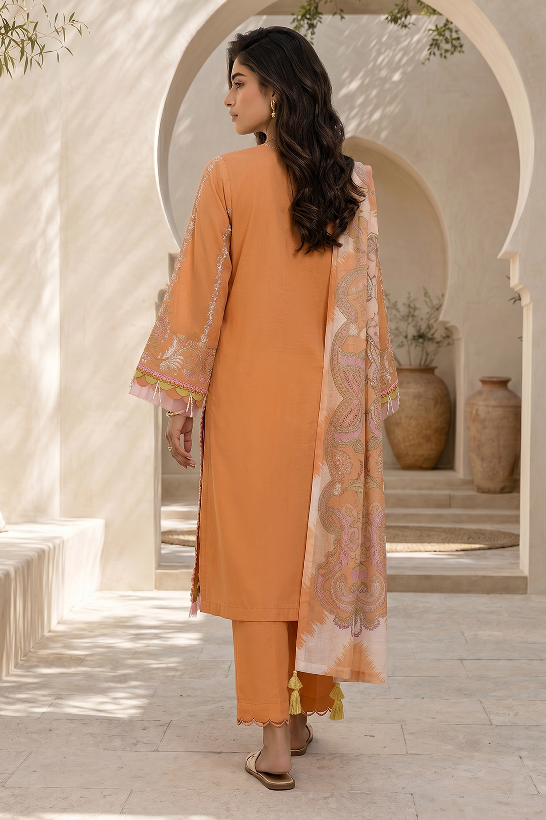 Orange | Zellbury 3pc Unstitched Embroidered Lawn