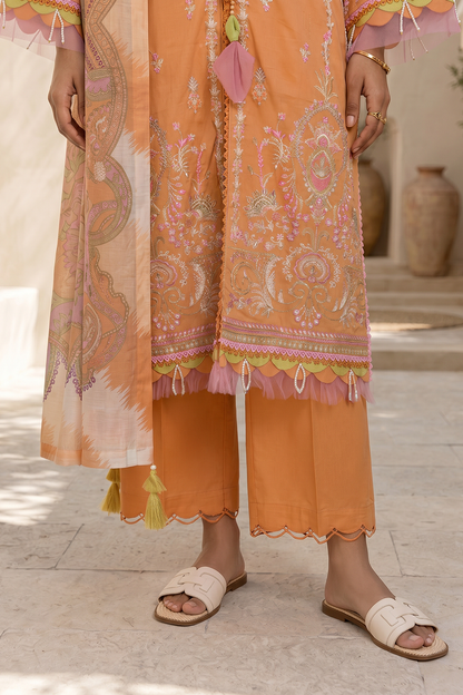 Orange | Zellbury 3pc Unstitched Embroidered Lawn