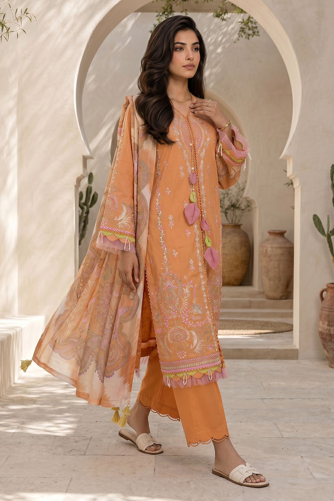 Orange | Zellbury 3pc Unstitched Embroidered Lawn