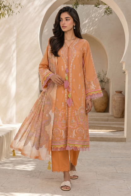 Orange | Zellbury 3pc Unstitched Embroidered Lawn