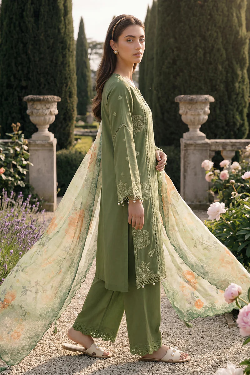 Green | Zellbury 3pc Unstitched Chikankari