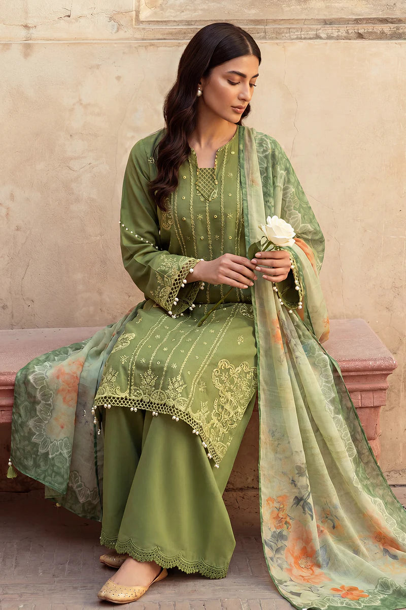Green | Zellbury 3pc Unstitched Chikankari