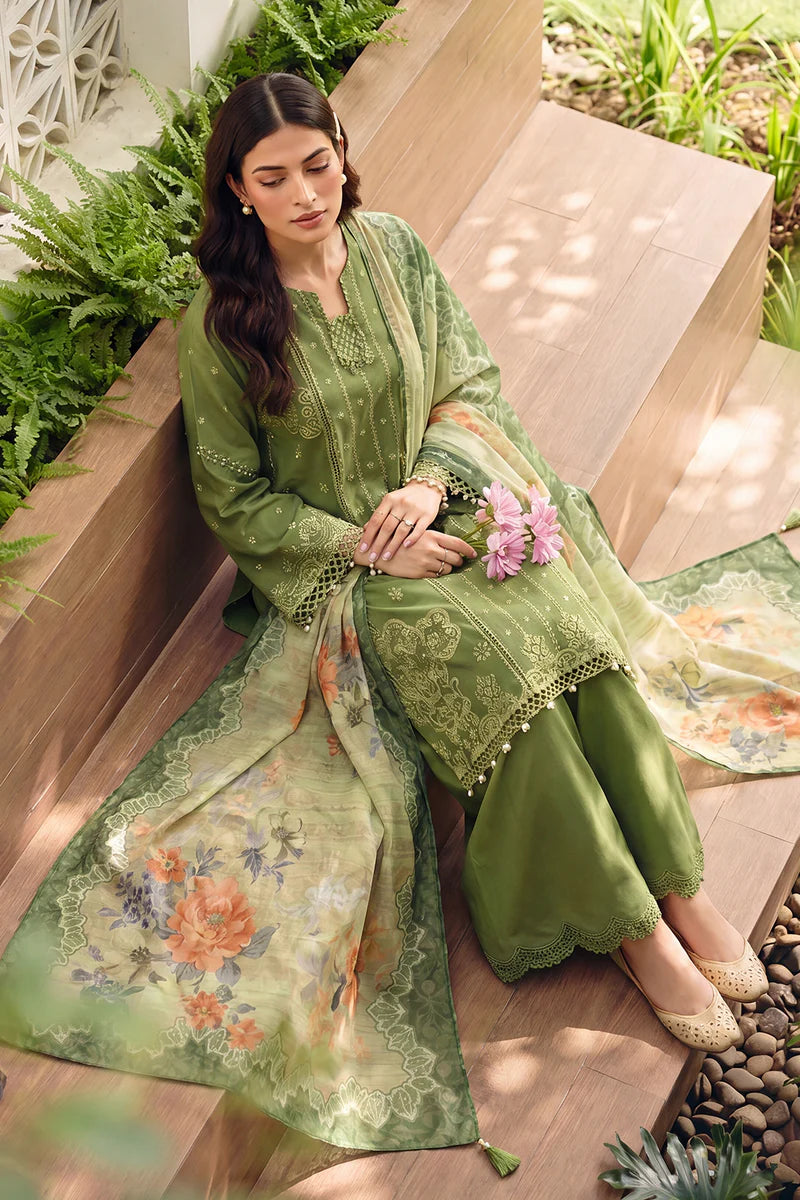 Green | Zellbury 3pc Unstitched Chikankari