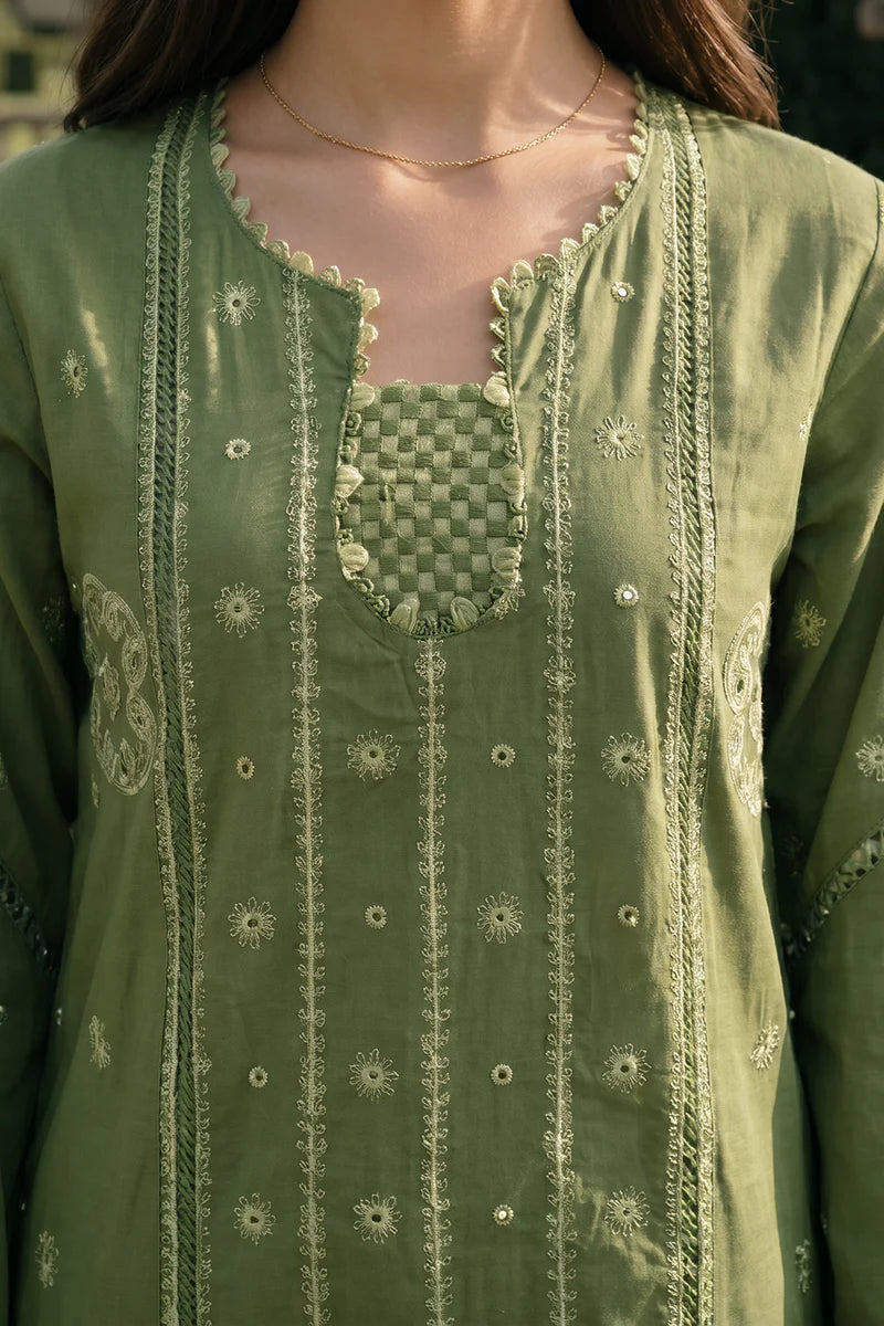Green | Zellbury 3pc Unstitched Chikankari