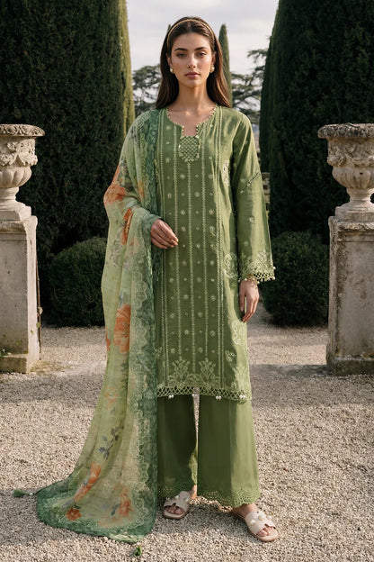 Green | Zellbury 3pc Unstitched Chikankari