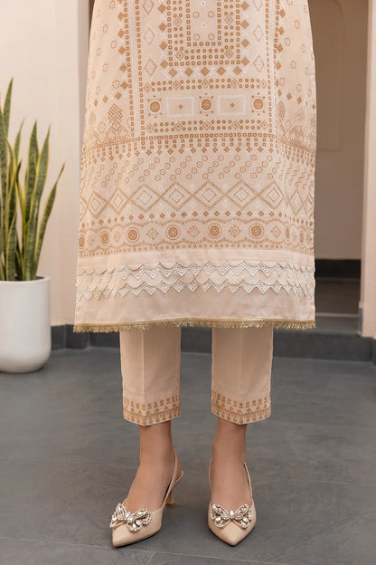 Off White | Zellbury 3pc Unstitched Glitter Paste Lawn