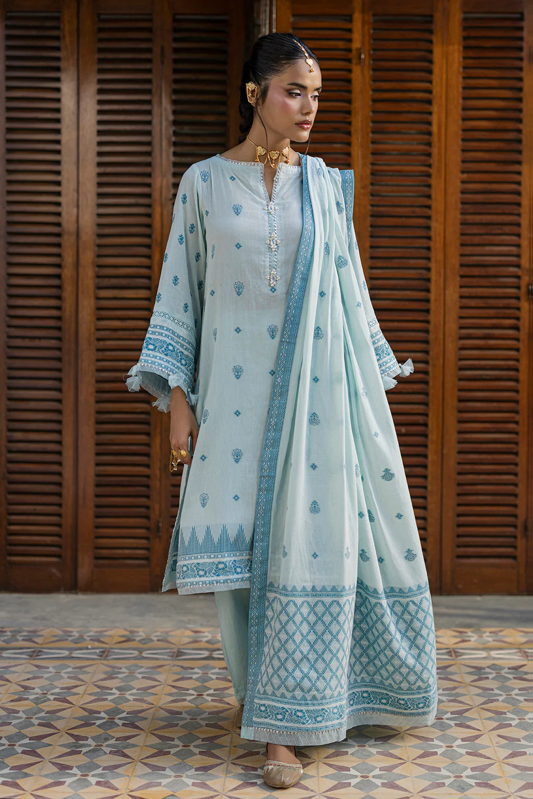 Sky Blue | Zellbury 3pc Unstitched Jacquard