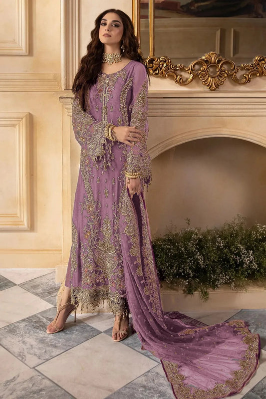 Charizma Chiffon Heavy Embroidered - Dusty Mauve 3-Pc | Replica