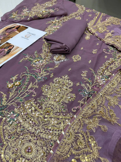 Charizma Chiffon Heavy Embroidered - Dusty Mauve 3-Pc | Replica
