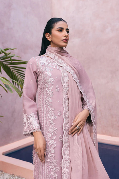 Azure Luxury Chiffon Embroidered - Coffee Pink 3-Pc | Replica