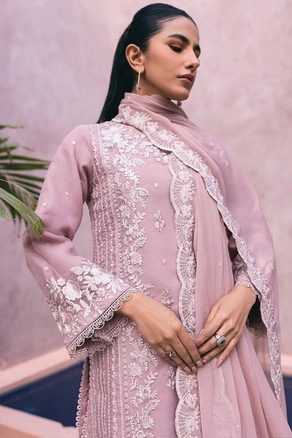 Azure Luxury Chiffon Embroidered - Coffee Pink 3-Pc | Replica