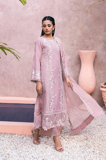 Azure Luxury Chiffon Embroidered - Coffee Pink 3-Pc | Replica
