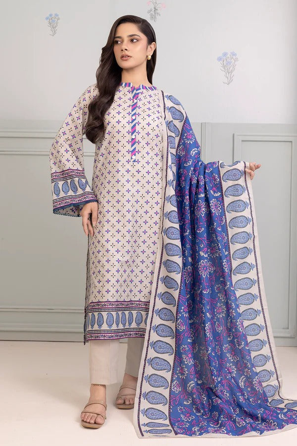Light Grey Zellbury 3pc Unstitched Lawn Suit – Stylish Pakistani Lawn Outfit 2025