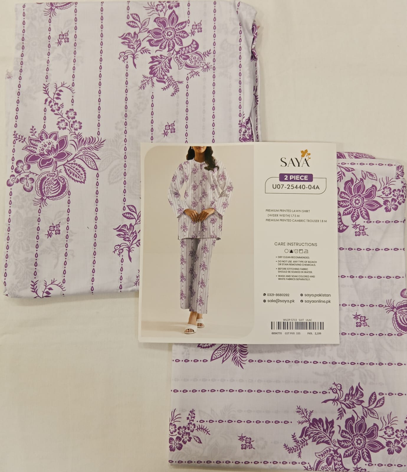 Lilac | Saya 2PC Unstitched Lawn Suit