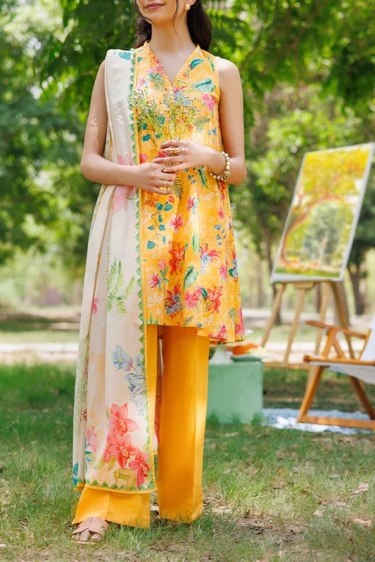 Yellow | Saya 3pc Unstitched Lawn Suit