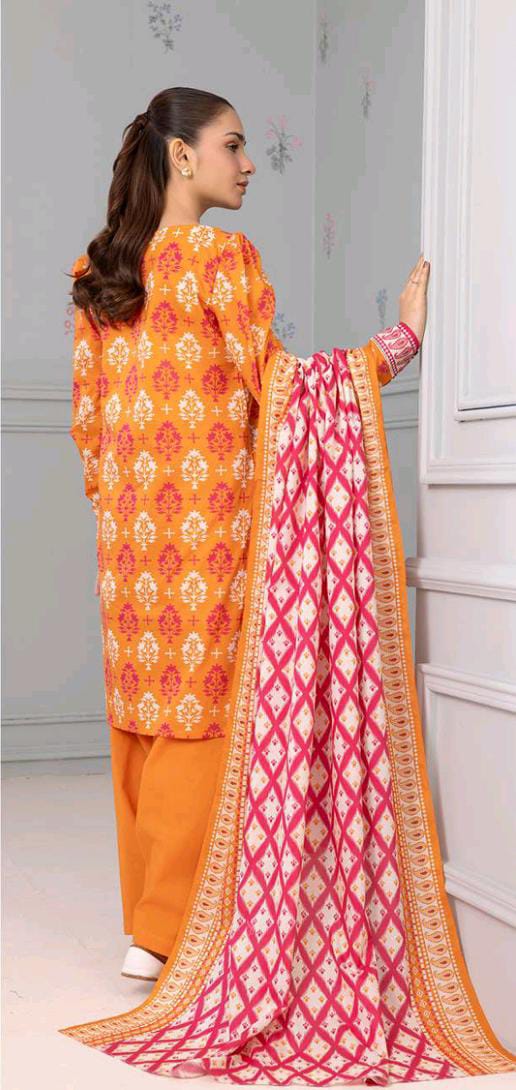 Orange Zellbury 3pc Unstitched Lawn Suit – Stylish Pakistani Lawn Outfit 2025