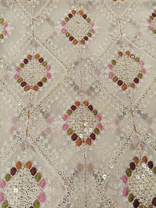 Off White | Luxury Chiffon Embroidered