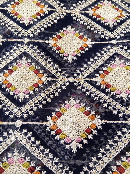 Navy Blue | Luxury Chiffon Embroidered
