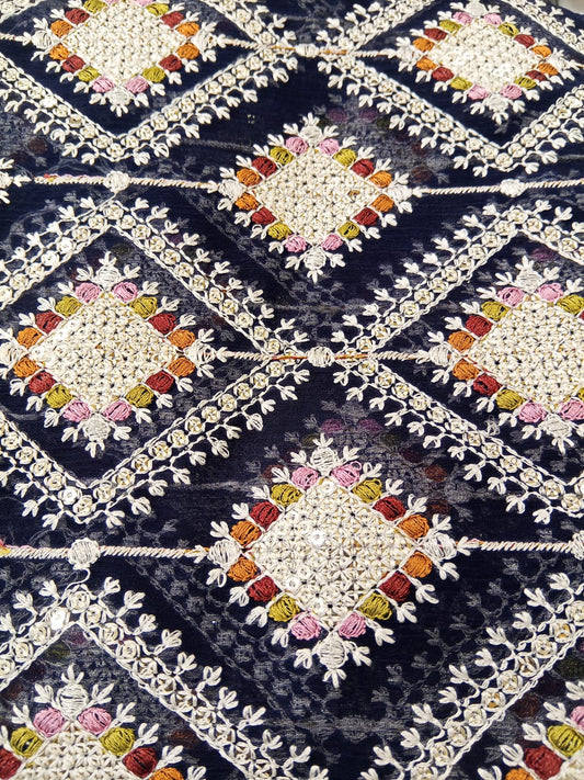 Navy Blue | Luxury Chiffon Embroidered