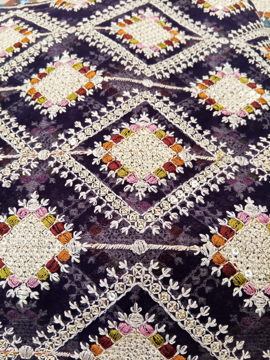 Purple | Luxury Chiffon Embroidered