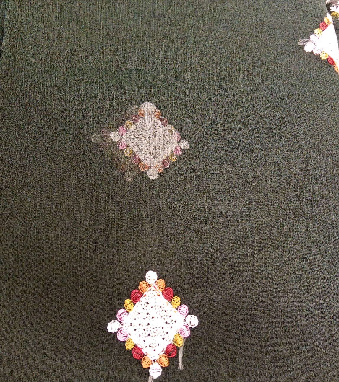 Bottle Green | Luxury Chiffon Embroidered