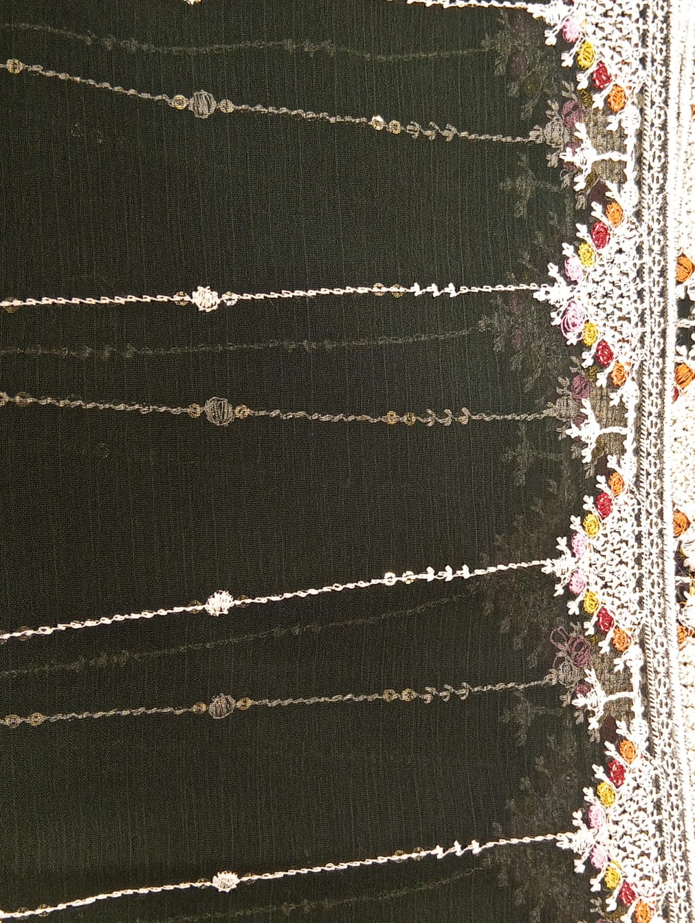 Bottle Green | Luxury Chiffon Embroidered