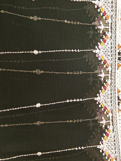Bottle Green | Luxury Chiffon Embroidered