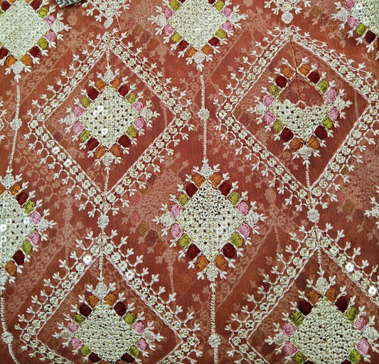 Peach | Luxury Chiffon Embroidered