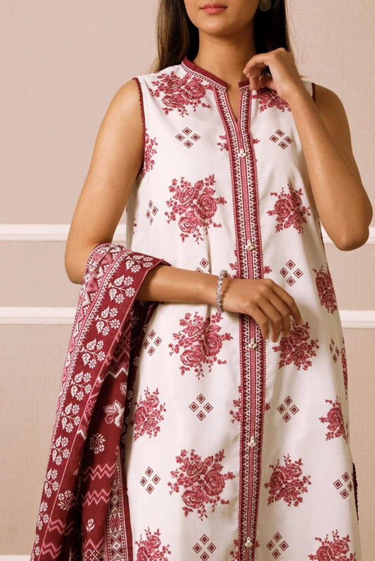 White | Saya 3pc Unstitched Lawn Suit