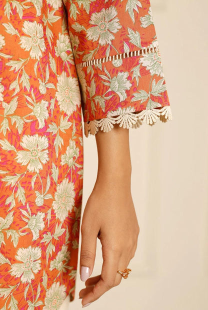 Orange | Saya 3pc Unstitched Lawn Suit