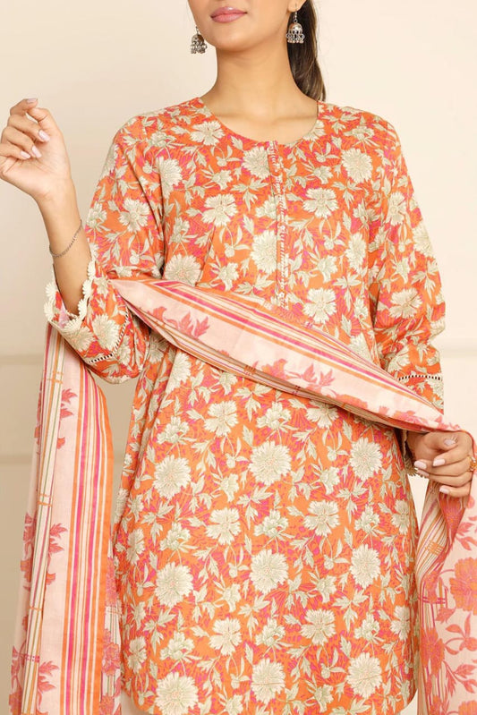 Orange | Saya 3pc Unstitched Lawn Suit