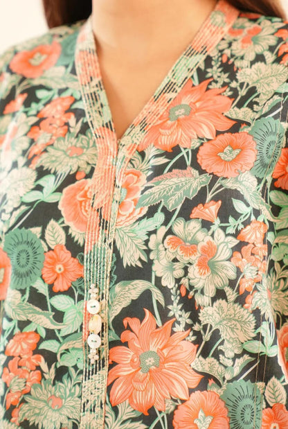 Green | Saya 3pc Unstitched Lawn Suit