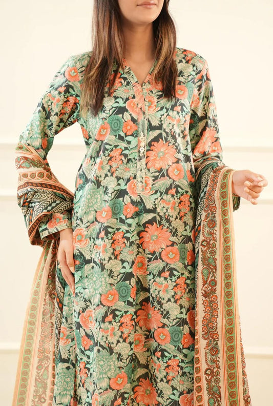 Green | Saya 3pc Unstitched Lawn Suit