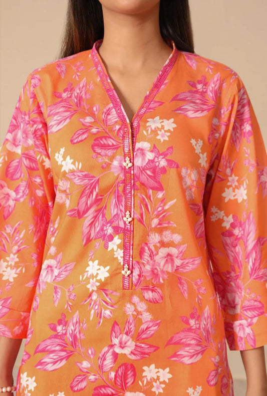 Orange | Saya 3pc Unstitched Lawn Suit