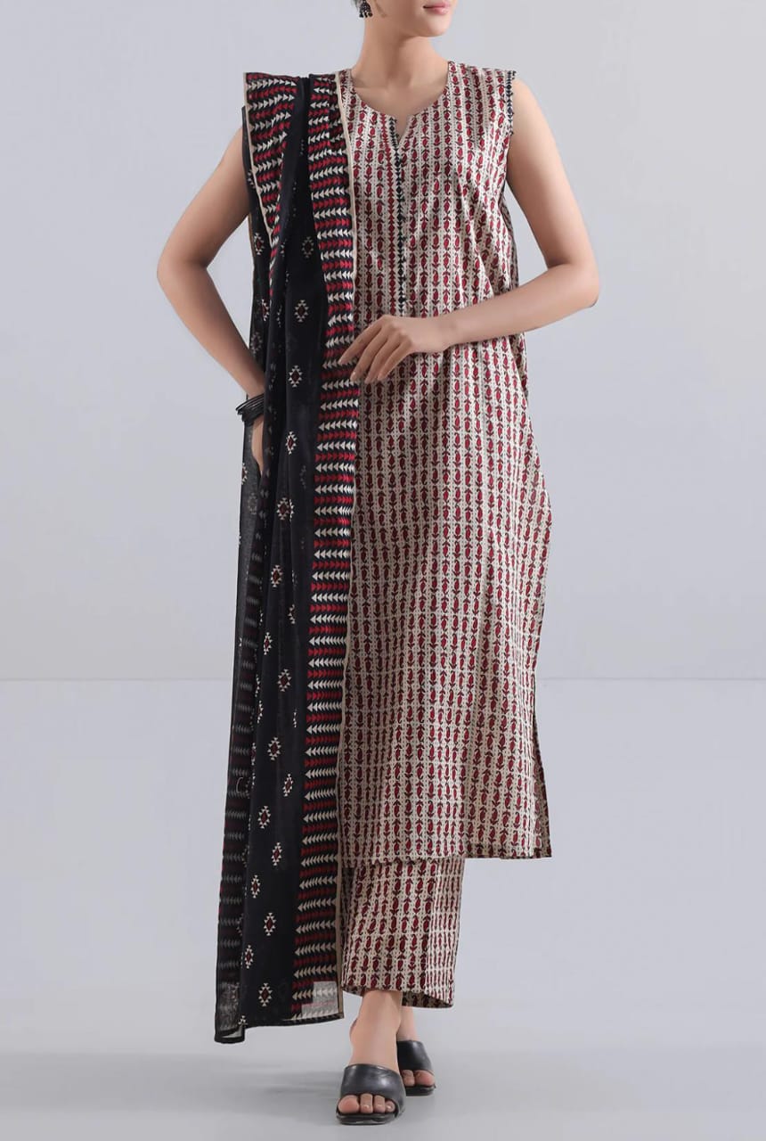 Beige | Saya 3pc Unstitched Lawn Suit