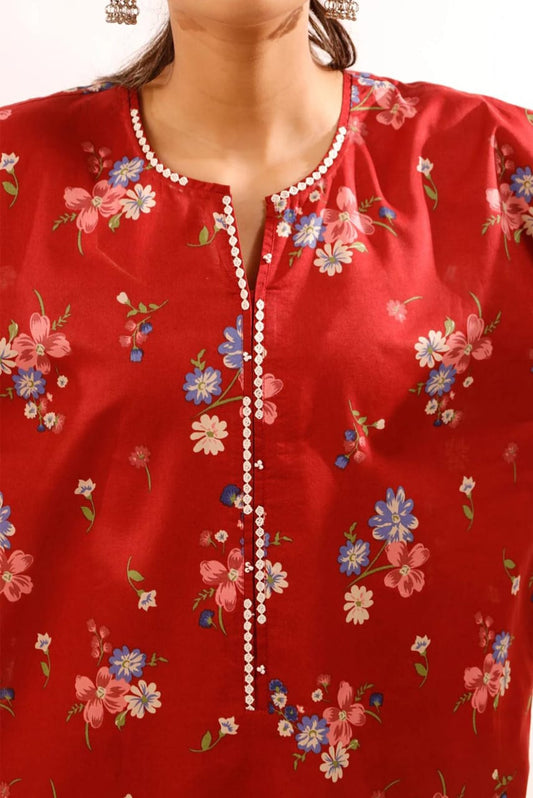 Red | Saya 3pc Unstitched Lawn Suit