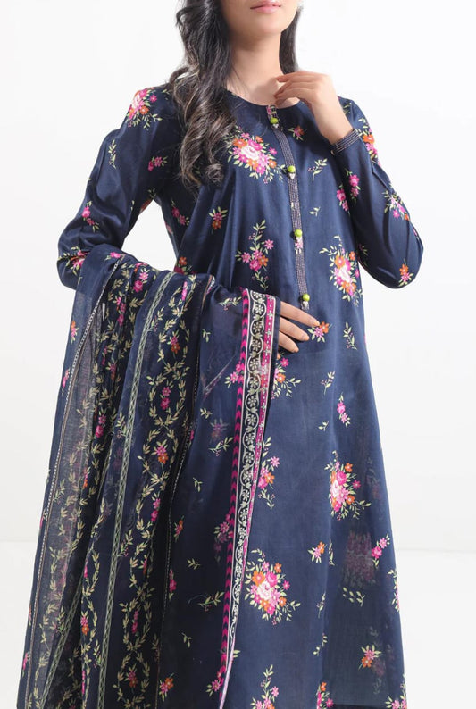 Dark Blue | Saya 3pc Unstitched Lawn Suit
