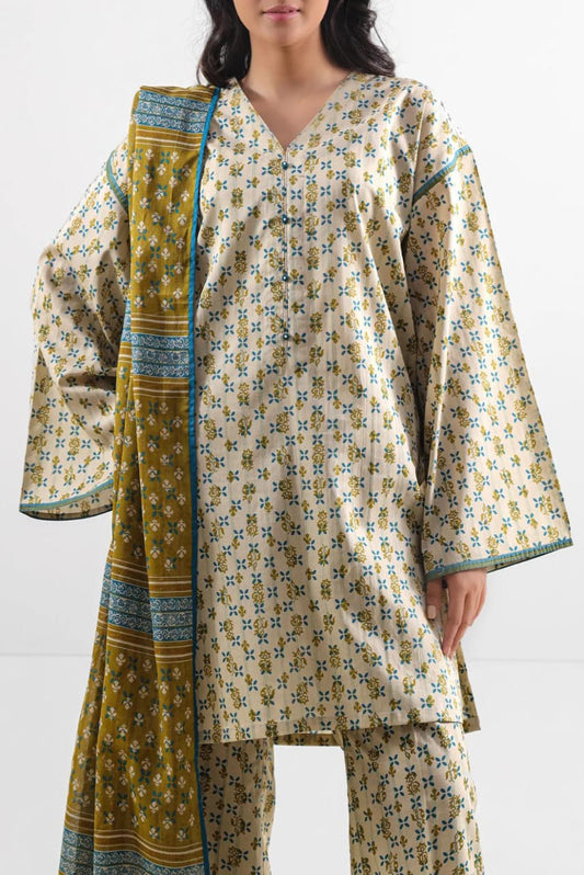 Beige | Saya 3pc Unstitched Lawn Suit