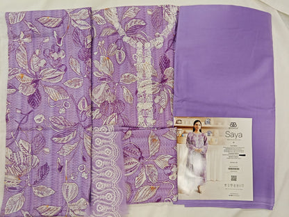 Light Purple | SAYA 3pc Unstitched Lawn Suit | Brenish