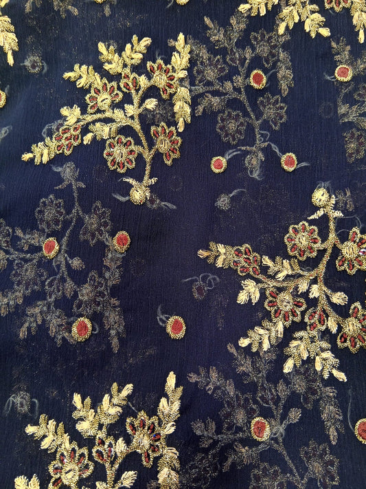 Navy Blue | Luxury Chiffon Embroidered
