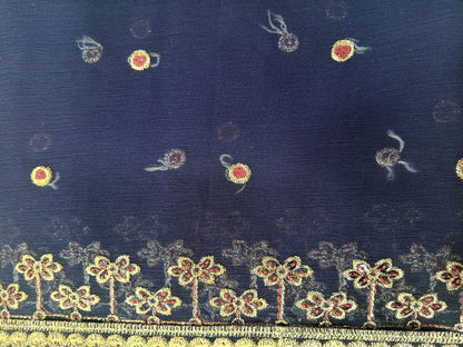 Navy Blue | Luxury Chiffon Embroidered