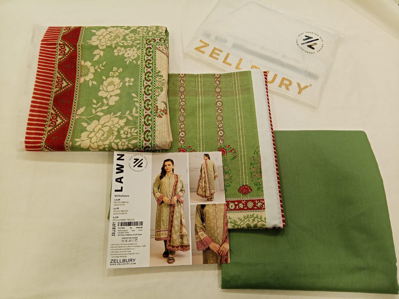 Sage Zellbury 3pc Unstitched Lawn Suit – Stylish Pakistani Lawn Outfit 2025