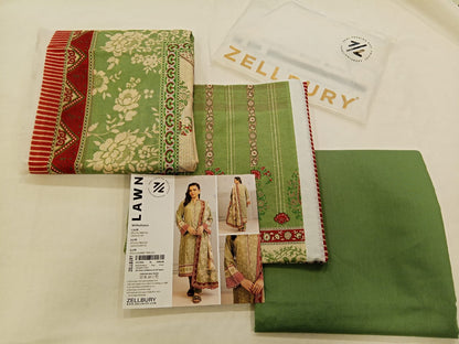 Sage Zellbury 3pc Unstitched Lawn Suit – Stylish Pakistani Lawn Outfit 2025