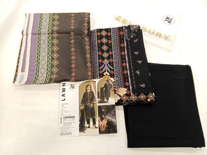 Black Zellbury 3pc Unstitched Lawn Suit – Stylish Pakistani Lawn Outfit 2025